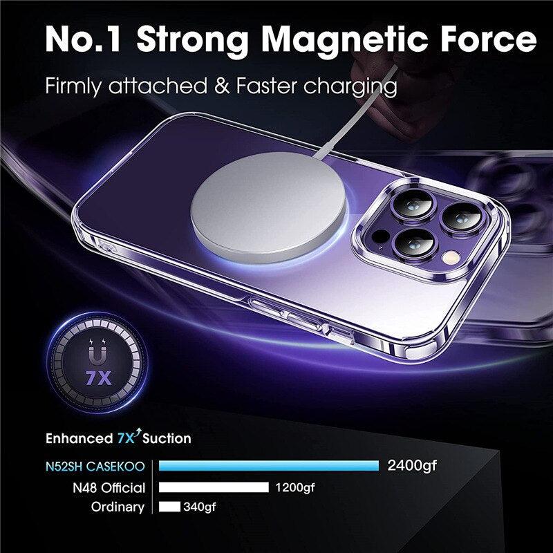 Strong Magnetic Clear for iPhone 11 12 13 14 Pro Max Mini 7 8 Plus X XR XS Max Case Compatible With MagSafe Shockproof Cover - i-Phonecases.com