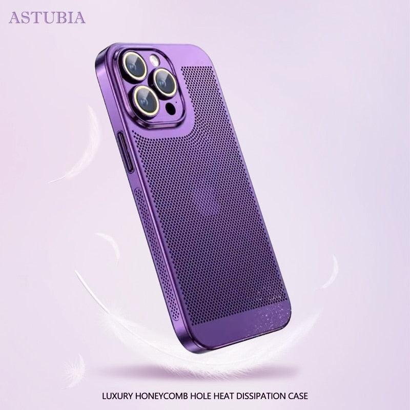 Ultra thin Heat Dissipation Phone Case For iPhone 15 14 13 11 12 Pro Max Luxury Electroplated Lens Protector Acrylic Hole Cover - i-Phonecases.com