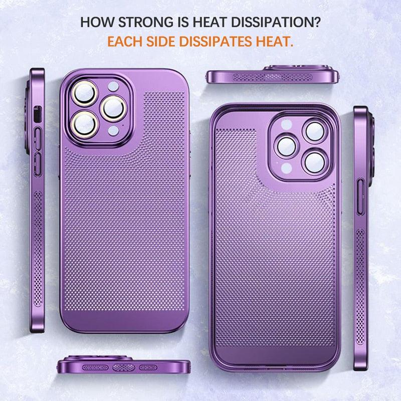 Ultra thin Heat Dissipation Phone Case For iPhone 15 14 13 11 12 Pro Max Luxury Electroplated Lens Protector Acrylic Hole Cover - i-Phonecases.com