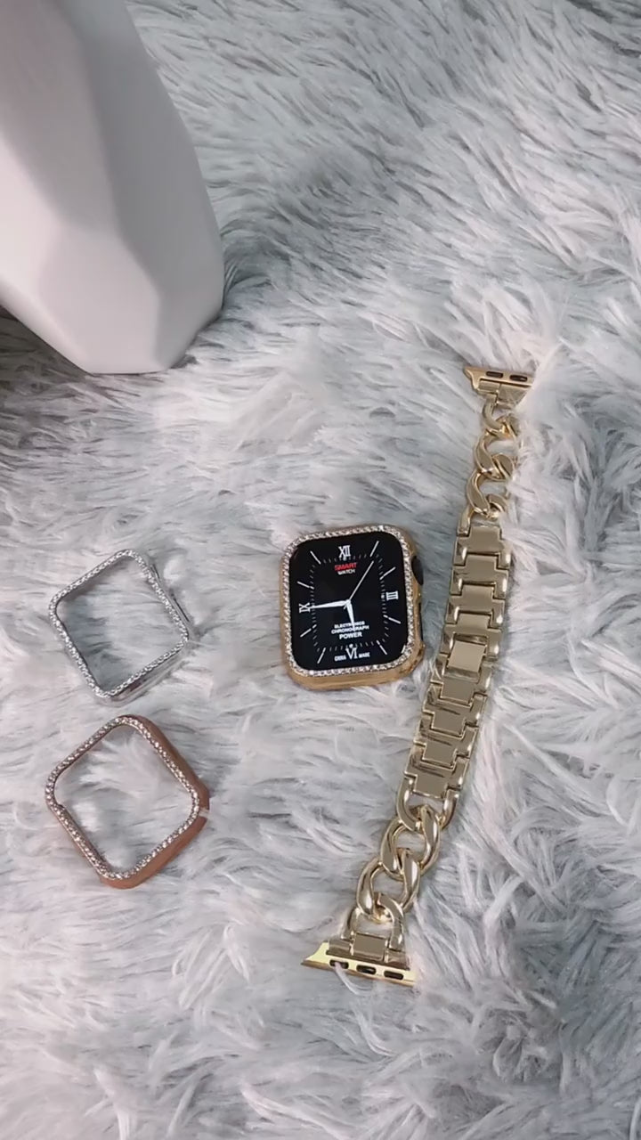Luxury Women's Chain Link Stainless Steel Watch Band for Apple Watch 8 7 6 5 4 Ultra