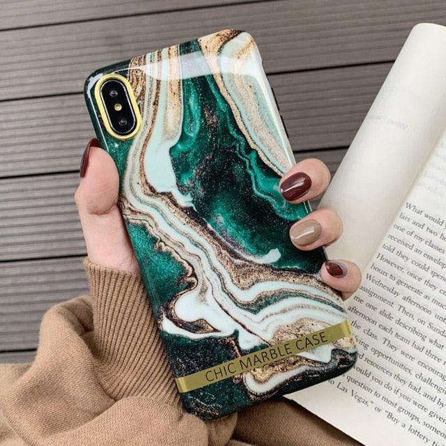 Agate Marble & Gold Phone Case For iPhone XS XR XS Max 6 6S 7 8 Plus Glossy Soft Silicon Luxury Fashion Artistic Case iPhone Fitted Case - i-Phonecases.com