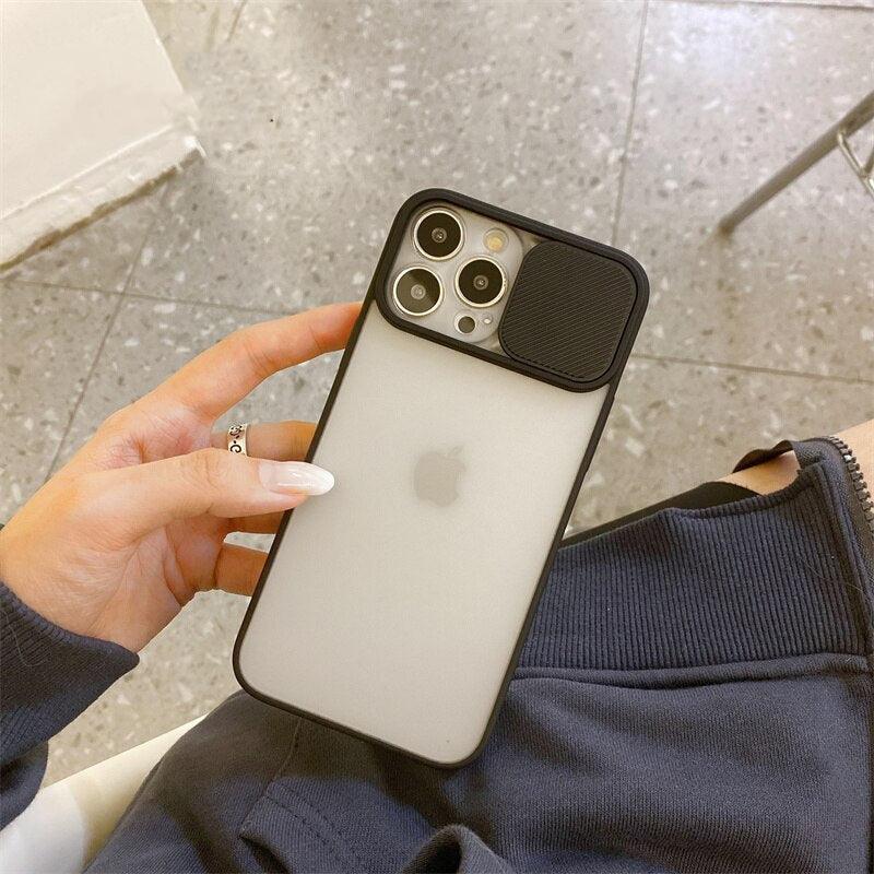 Camera Lens Slider Protector Transparent Matte Shockproof Case For iPhone 14 13 12 mini SE