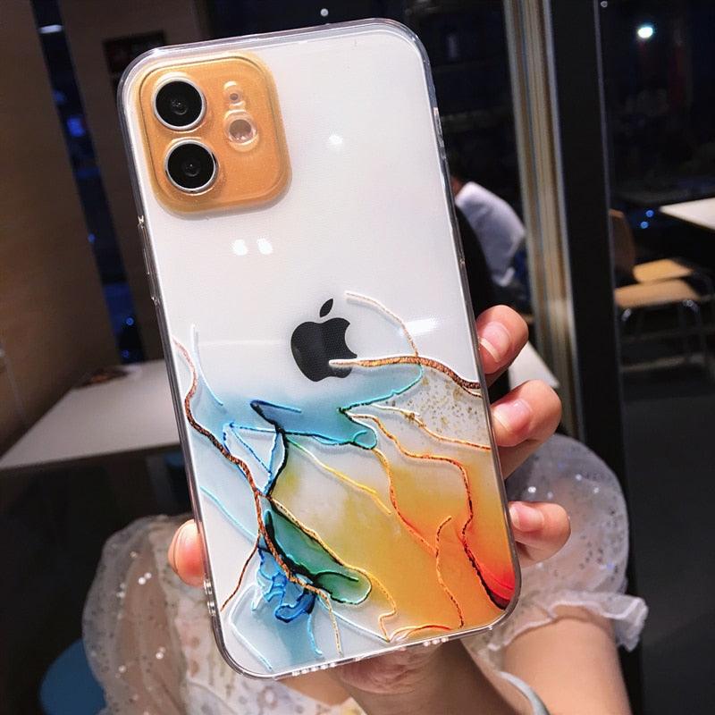 Colorful Liquid Marble Case For iPhone 12 Mini 11 X XR XS 7 8 Plus Soft Shockproof Cover - i-Phonecases.com