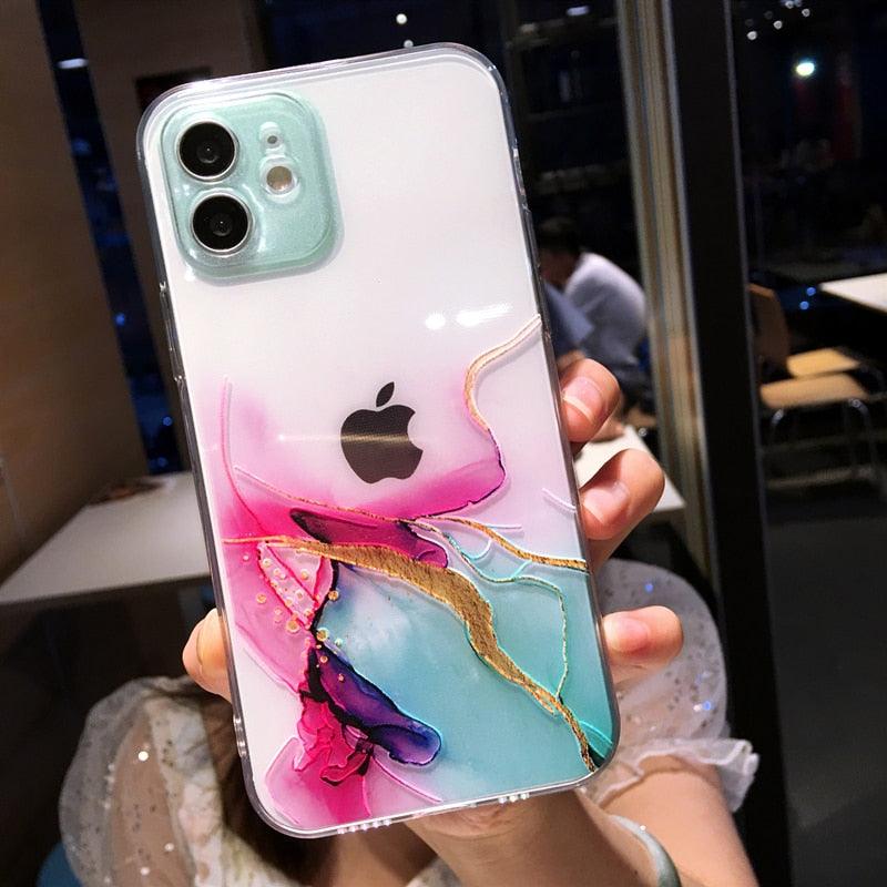 Colorful Liquid Marble Case For iPhone 12 Mini 11 X XR XS 7 8 Plus Soft Shockproof Cover - i-Phonecases.com