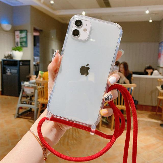 Crossbody Cord Necklace Lanyard Case For iPhone 11 Pro Max XS XR X SE 2020 Transparent Cover - i-Phonecases.com