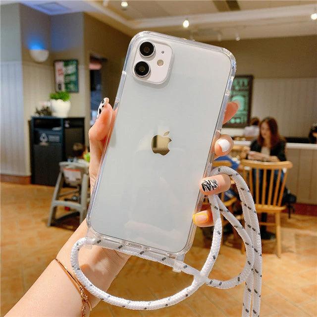Crossbody Cord Necklace Lanyard Case For iPhone 11 Pro Max XS XR X SE 2020 Transparent Cover - i-Phonecases.com