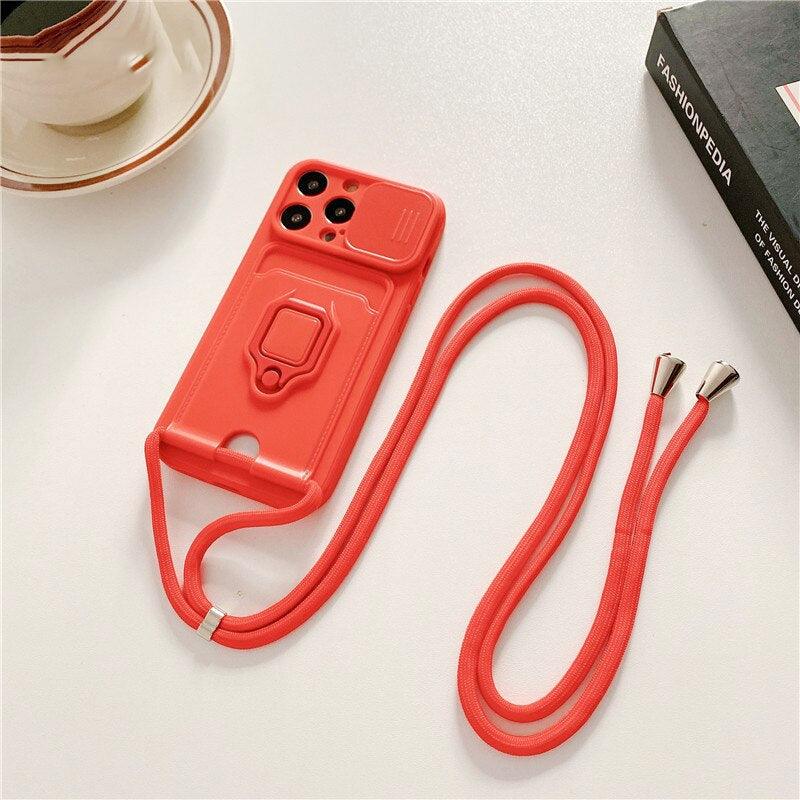 Crossbody Fashion Lanyard Card Holder Ring Stand Case For iPhone 11 12 –