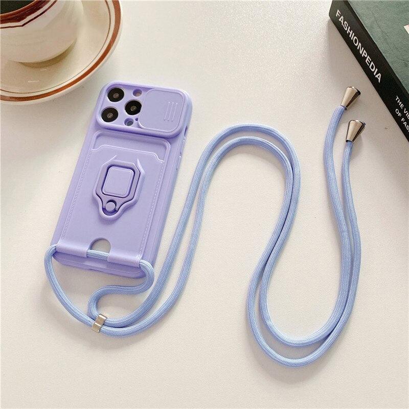 Crossbody Lanyard Card Holder Ring Stand Case For iPhone 11 Pro Max 6 7 8 Plus XR Xs X SE
