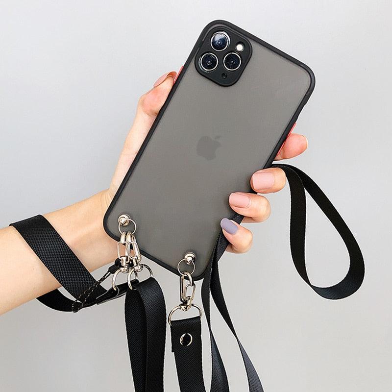 Crossbody Lanyard Strap Clear Matte Case For iPhone 14 13 12 11 XS XR X 8 7 Plus 6 S SE 3