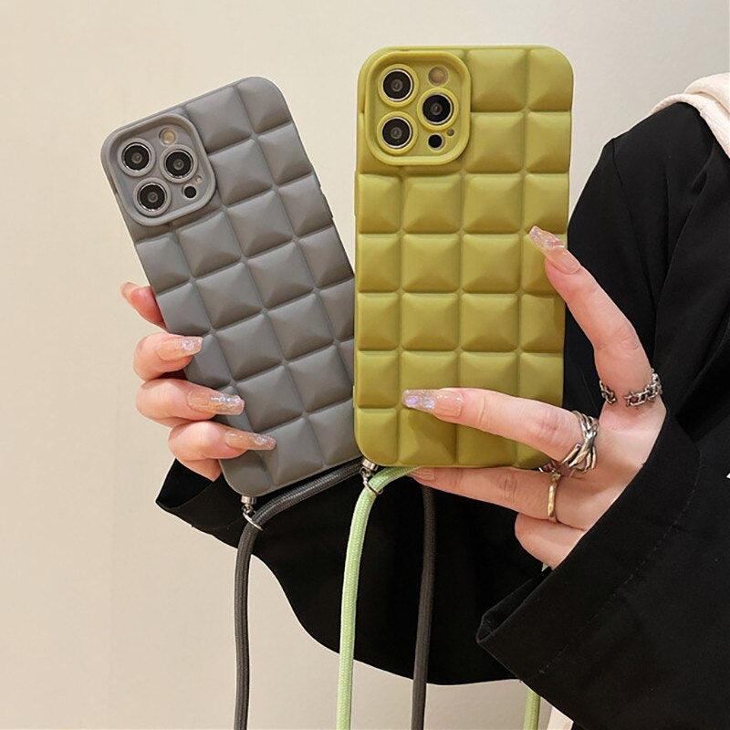 Cute 3d Matrix Crossbody Fashion Lanyard Soft Case For iPhone