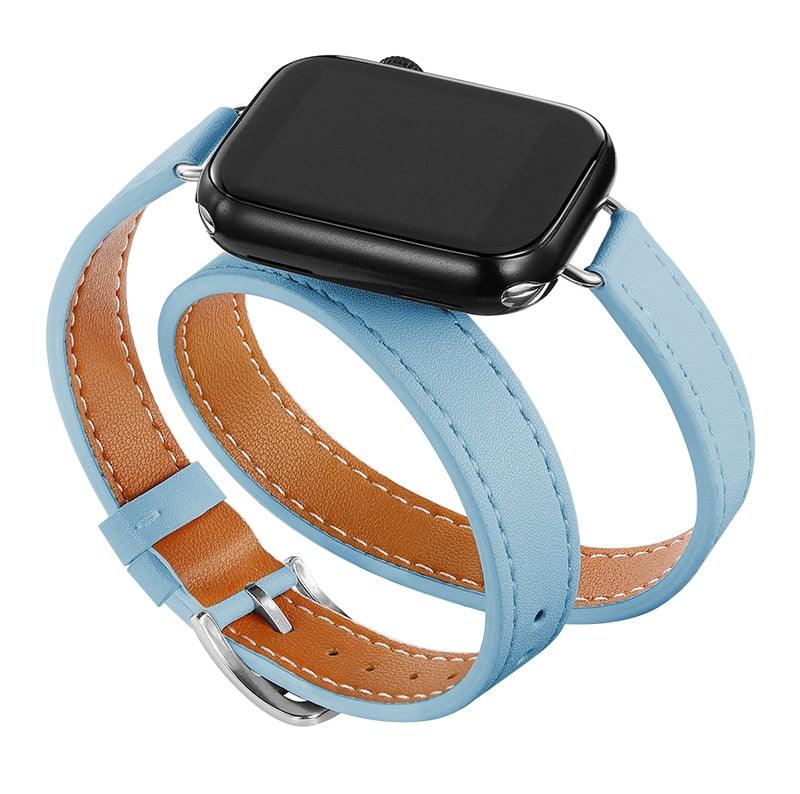 SPECIFICATIONS  Double Band Leather Strap For Apple Watch 8 7 6 SE 5 4 3 2 Ultra 49/45/42/44/38/40/41mm  Item Type: Leather Watchband For Apple Watch   Band Material Type: Leather  Band Length: 22cm