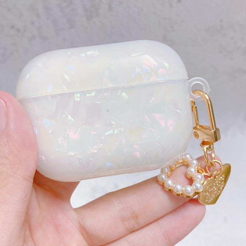 Dreamy Pearl White Glossy Shell Soft Case For Apple Airpods 1, 2 & Pro 3 - i-Phonecases.com