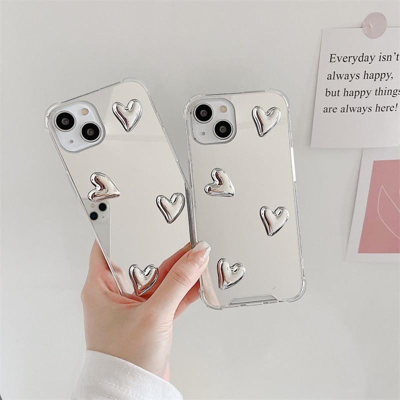 Glossy Mirror Love Hearts Case For iPhone 14 13 12 11 Pro Max X XR XS Max 7 8 Plus 6 6s