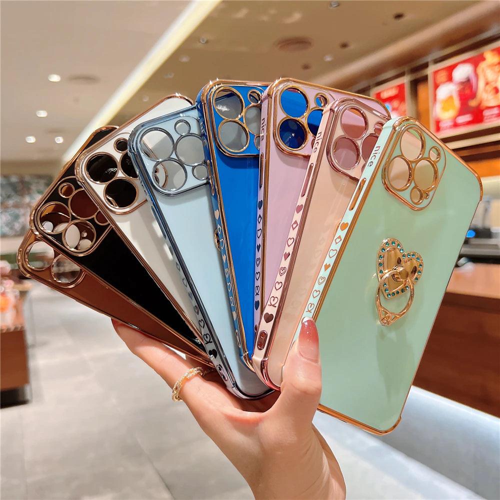 Luxury Fashion Love Heart Ring Holder Case For iPhone 11 12 13 Mini XR XS Max 7 8 Plus SE3 - i-Phonecases.com