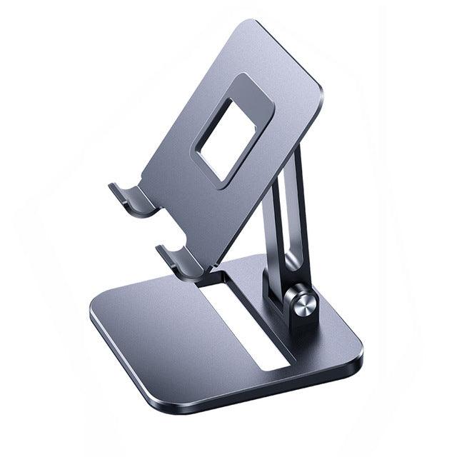 Foldable Portable Dual Adjustment Aluminum Stand For iPad Tablet Desktop Mount For iPhone Smartphone Table Stand High Quality Alloy Metal With Non-Slip Silicon