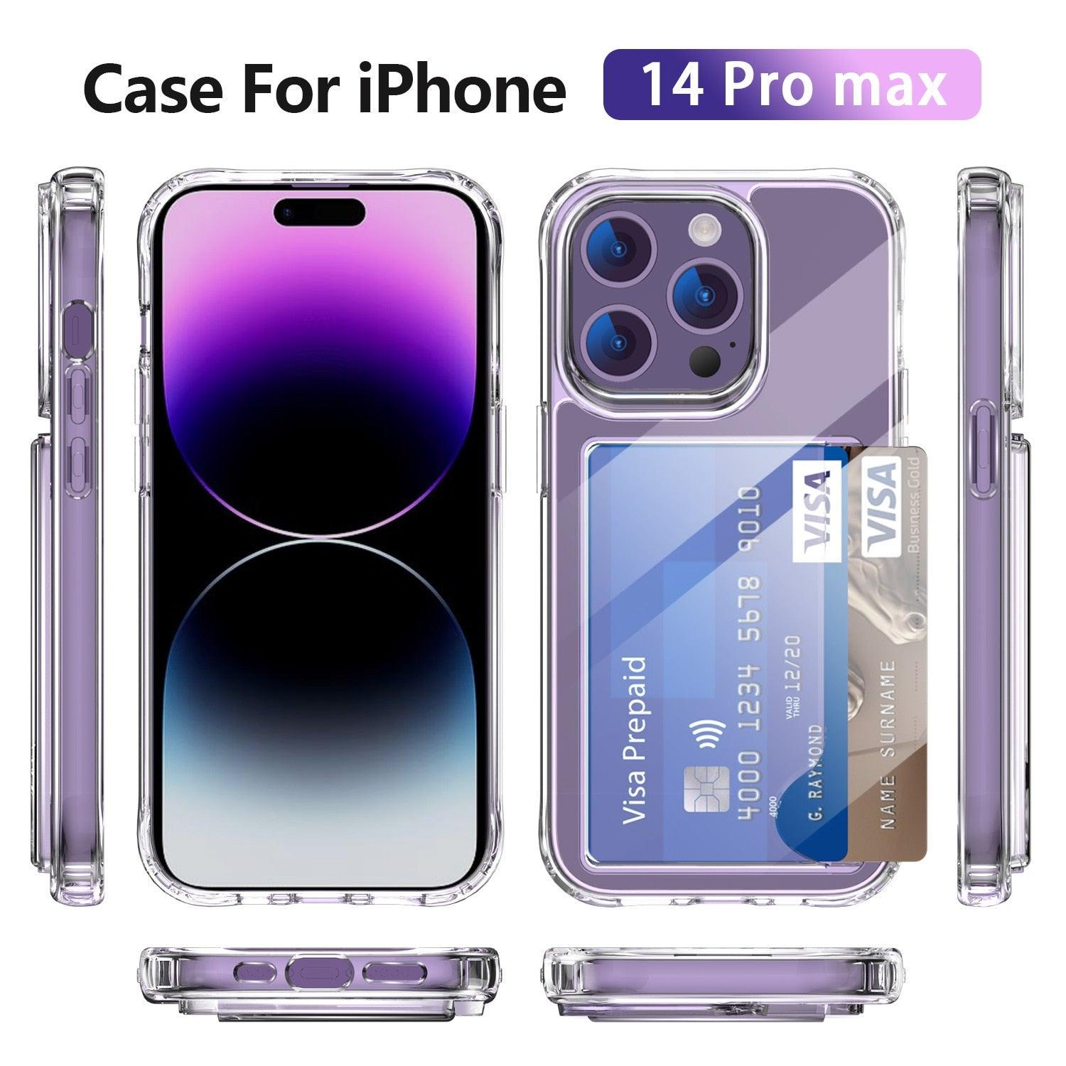 Four Corner Anti Falling Acrylic Phone Case For Iphone 14plus 13 12 11 Phone Case With Side Card Transparent Phone Case - i-Phonecases.com