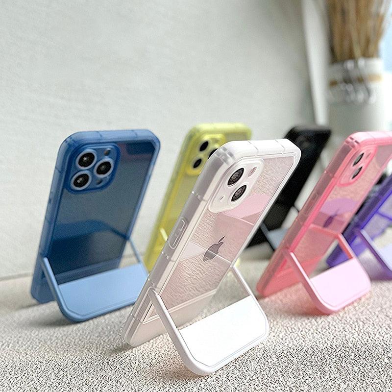 Hybrid Holder Stand Bumper Phone Case For iPhone 13 12 11 Pro Max X XS XR SE3 Clear Cover