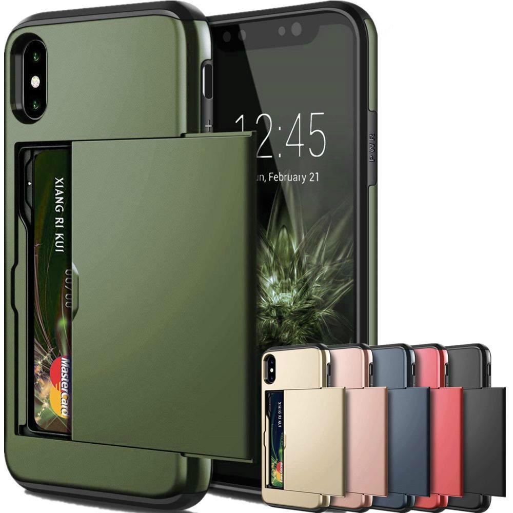 Armor Slide Card Case For iPhone 14 13 12 Pro 11 11Pro Max Card Slot Holder Cover 5 5s 6 6S 7 8 Plus X XS Max XR Fundas Capa - i-Phonecases.com
