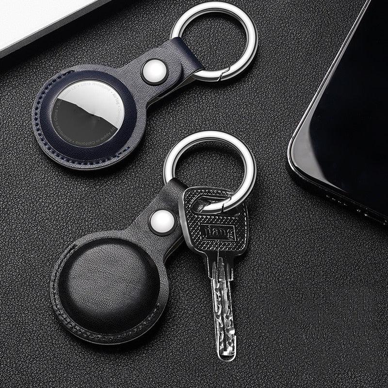 Leather Key Fob Keyring Case For Apple AirTag Locating Device Protective Leather Shell Enclosure