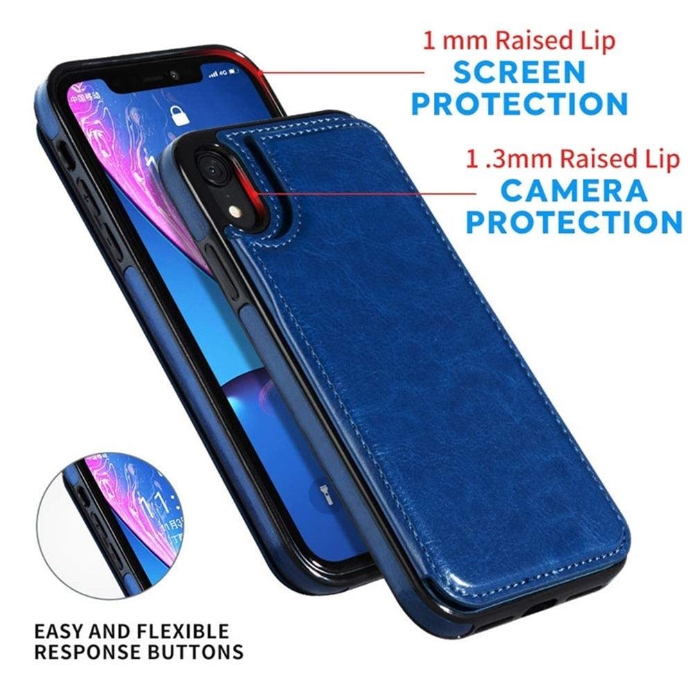 Leather Wallet 3 Card Holder Flip Case for iPhone 11 Pro Max XR X XS Max 8 7 6S 6 Plus 5S SE - i-Phonecases.com