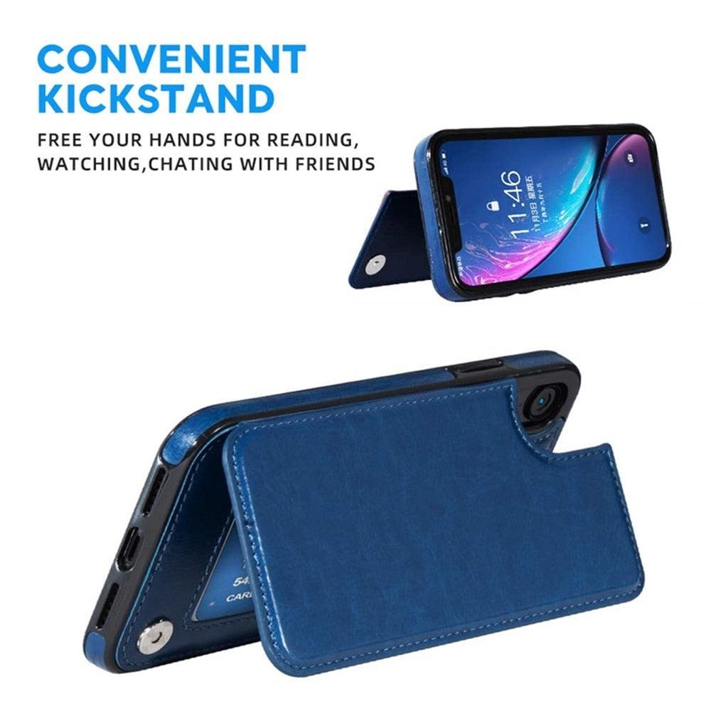 Leather Wallet 3 Card Holder Flip Case for iPhone 11 Pro Max XR X XS Max 8 7 6S 6 Plus 5S SE - i-Phonecases.com