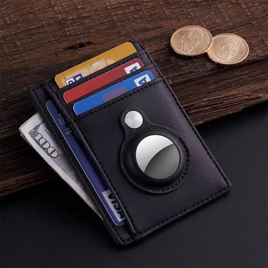 Leather Wallet Case For Apple AirTag Tracking Device Protective Cover With Card Holder Slots Small Compact Size Fits In Pocket - i-Phonecases.com