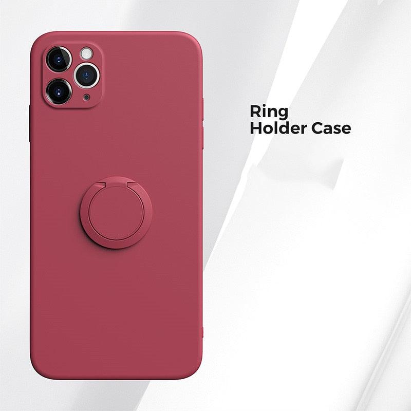 Liquid Silicone Magnetic Holder Ring Holder Stand Case For iPhone 11 XS X XR 7 8 Plus SE - i-Phonecases.com