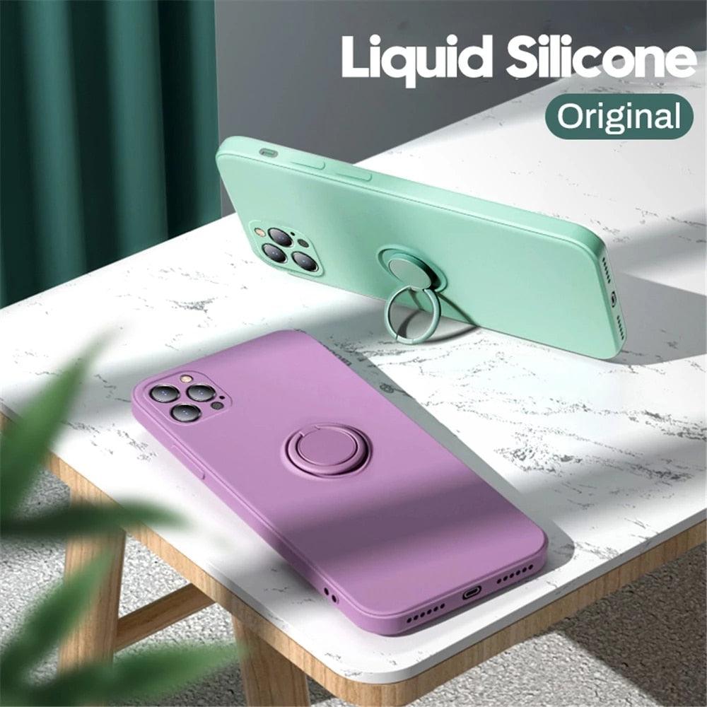 Liquid Silicone Magnetic Ring Holder Case For iPhone 11 Pro Max XR XS X 7 8 Plus Hand Strap