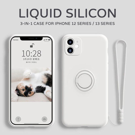 Liquid Silicone Magnetic Ring Holder Ultra Slim Case For iPhone 13 Pro Max 12 Pro With Strap