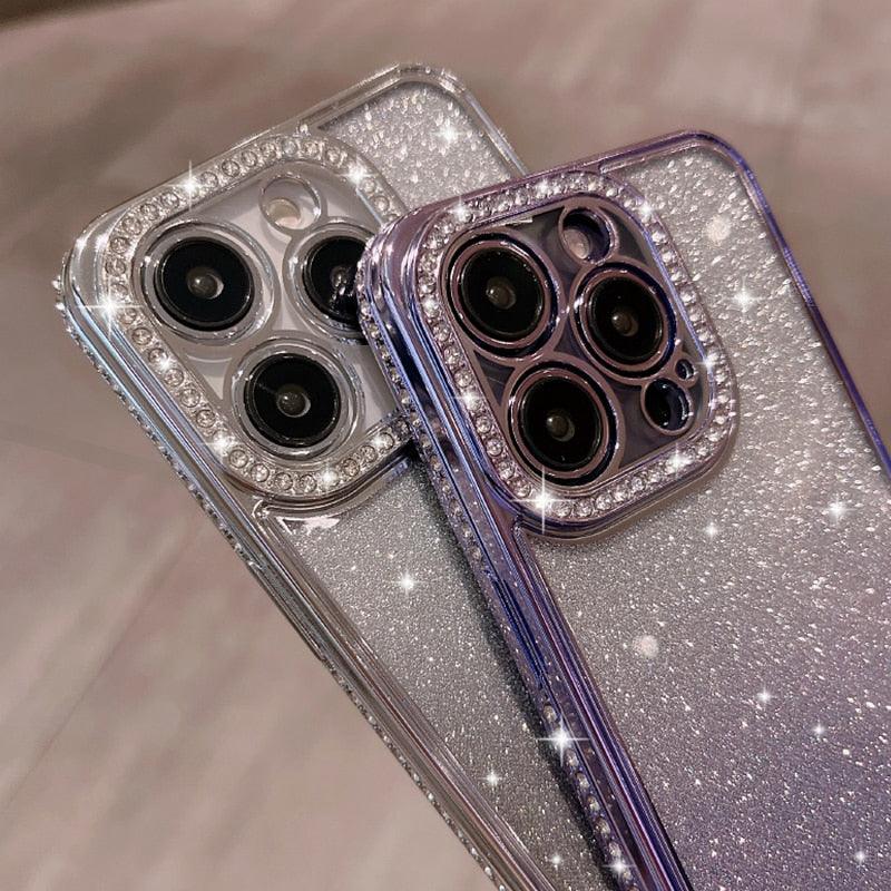 fashion Gradient phone case For iPhone 15 14 13 Pro Max Case luxury Clear  Glitter Phone Case For iPhone 12 11 Pro XS Max XR 7 8 Plus Se2020 Epoxy  Soft Cover