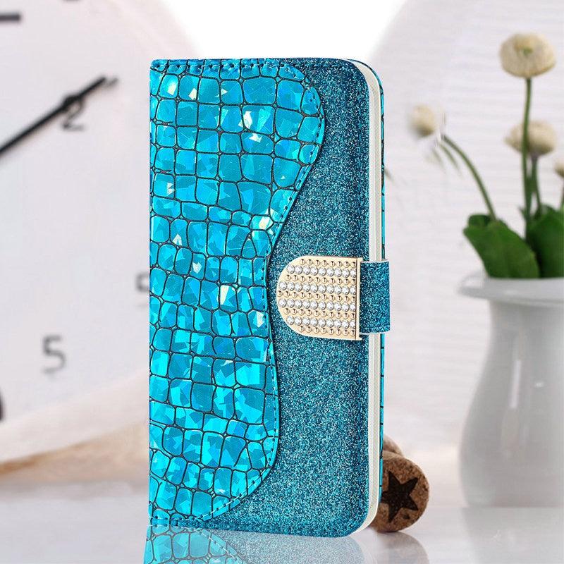 Luxury Bling Glitter Case for iPhone 11 Pro Max Case For iPhone SE 2 iPhone 12 2020 Xs Xr X 5 6 7 8 Soft PU Leather Case With Card Slots & Magnetic Clasp