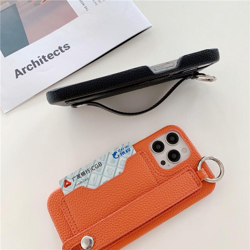 Luxury Card Holder Wrist Strap Fashion Leather Case For iPhone 11 Pro Max X XR XS 8 7 Plus SE - i-Phonecases.com