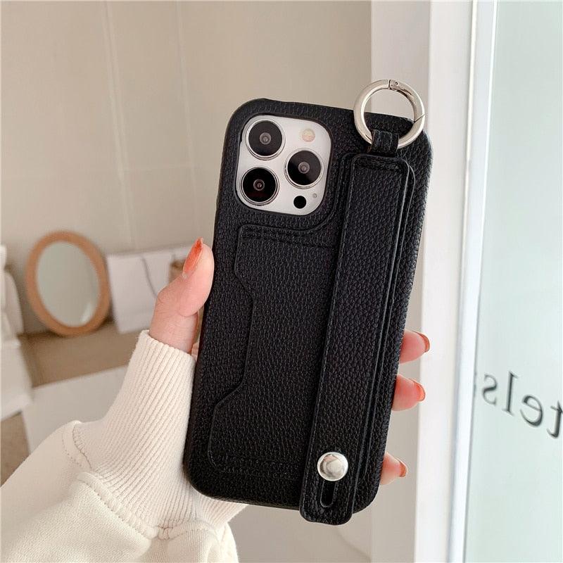 Luxury Card Holder Wrist Strap Fashion Leather Case For iPhone 11 Pro Max X XR XS 8 7 Plus SE - i-Phonecases.com