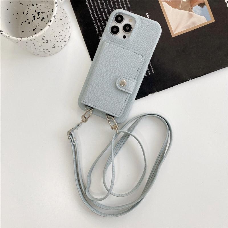 Luxury Crossbody Lanyard Leather Card Holder Wallet Case For iPhone 11 12 Pro Max mini