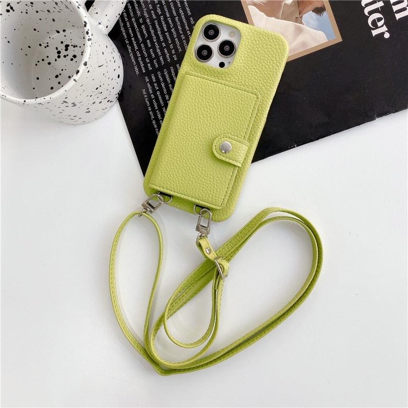 Leather Wallet Phone Case With Crossbody Strap Card Holder