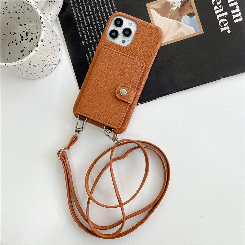 Luxury Crossbody Lanyard Leather Card Holder Wallet Case For