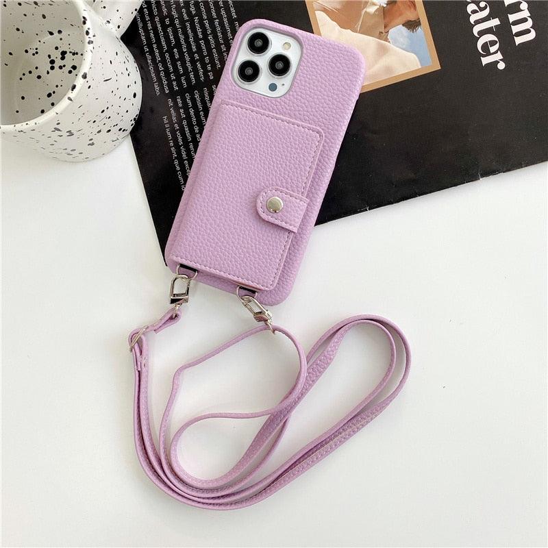 Luxury Crossbody Lanyard Leather Card Holder Wallet Case For iPhone Xr Xs MAX 7 8 Plus - i-Phonecases.com