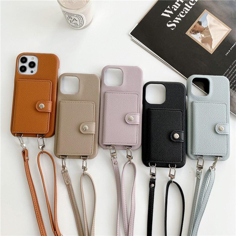 Luxury Crossbody Lanyard Leather Card Holder Wallet Case For iPhone Xr Xs MAX 7 8 Plus - i-Phonecases.com