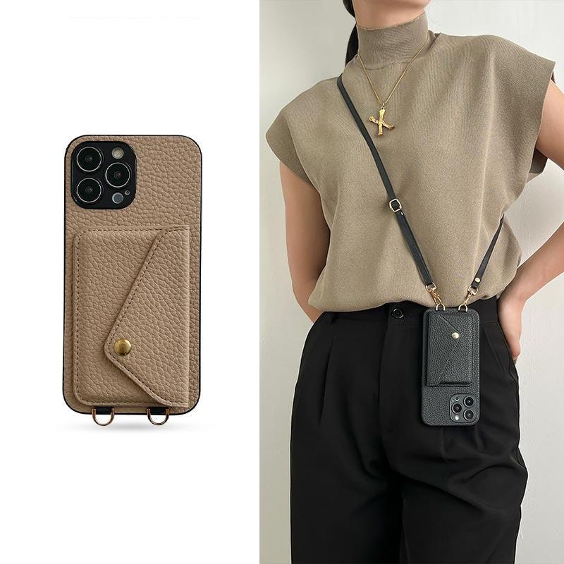 Luxury Fashion Crossbody Strap Lanyard Leather Card Holder Case for iP ...