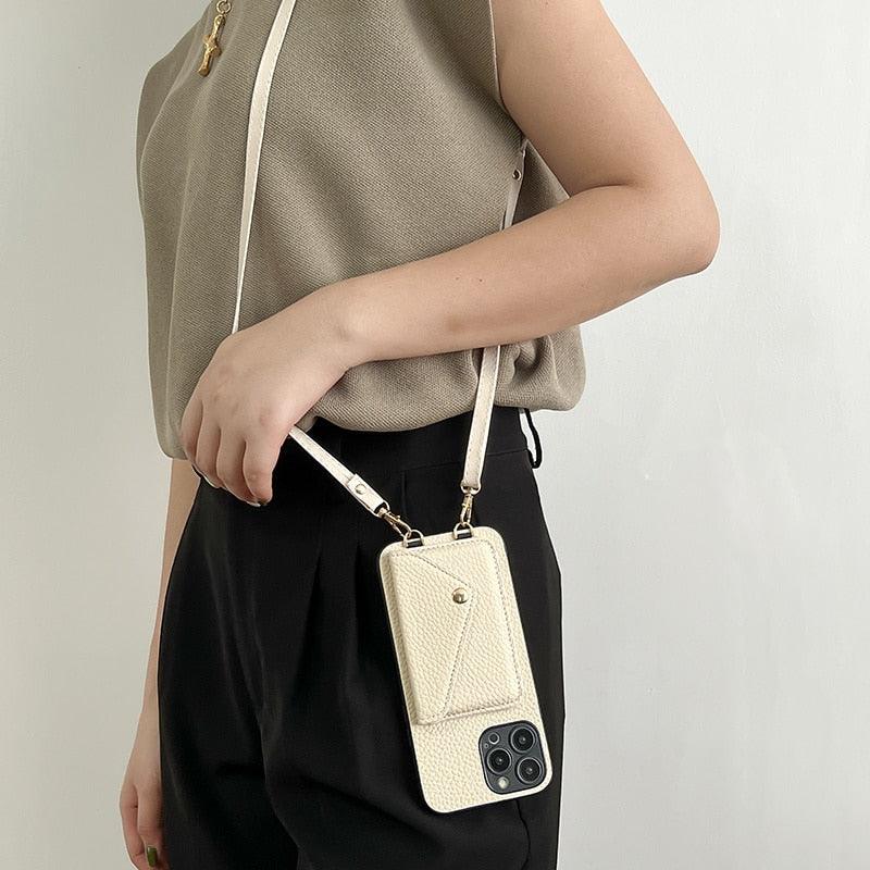 Luxury Fashion Crossbody Strap Lanyard Leather Card Holder Case for iP –