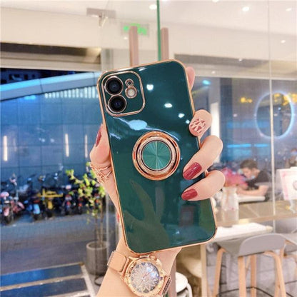 Luxury Fashion Gold Plating Metal Stand Ring Holder Case For iPhone 13 12 Pro Max XS XR SE Phone Cover For iPhone 11 7 8 Plus Soft Silicone Case