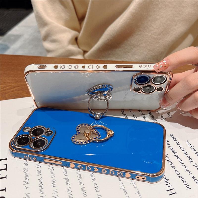 Luxury Fashion Love Heart Ring Holder Phone Case On 11 12 13 Mini XR XS Max 7 8 Plus SE3