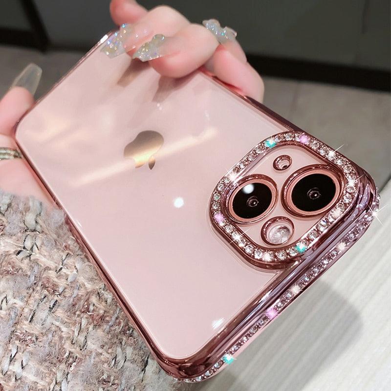 Luxury Glitter Diamond Bumper Transparent Case for iPhone 13 11 12 14 Pro Max Plus