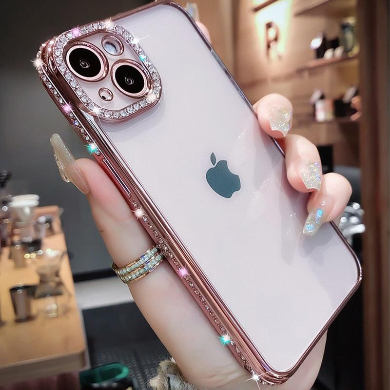 Luxury Glitter Diamond Bumper Transparent Case for iPhone 13 11 12 14 Pro Max Plus