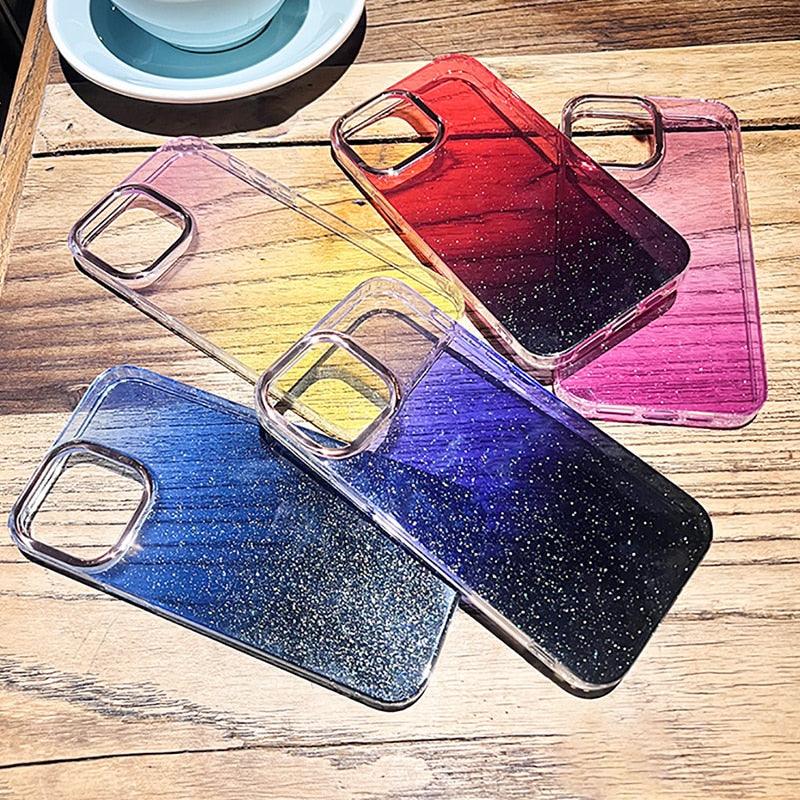 Luxury Glitter Gradient Clear Case For iPhone 13 Pro Max Mini 13 Pro Silicon Phone Cover
