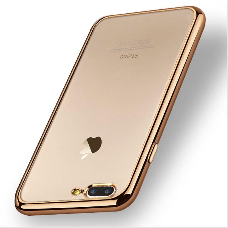 Luxury Gold Plating Soft Silicone Gel Clear Case for iPhone 14 13 11 Pro 12 Mini X XR XS Max