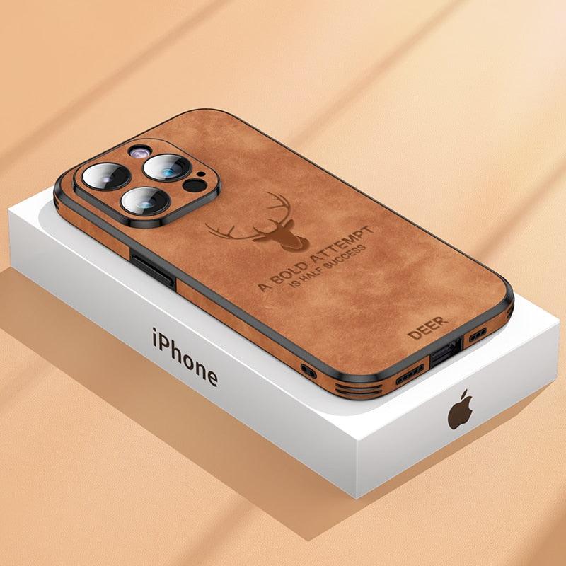 Luxury Leather Deer Hunter Cover For iPhone 14 Plus 13 12 Pro Max