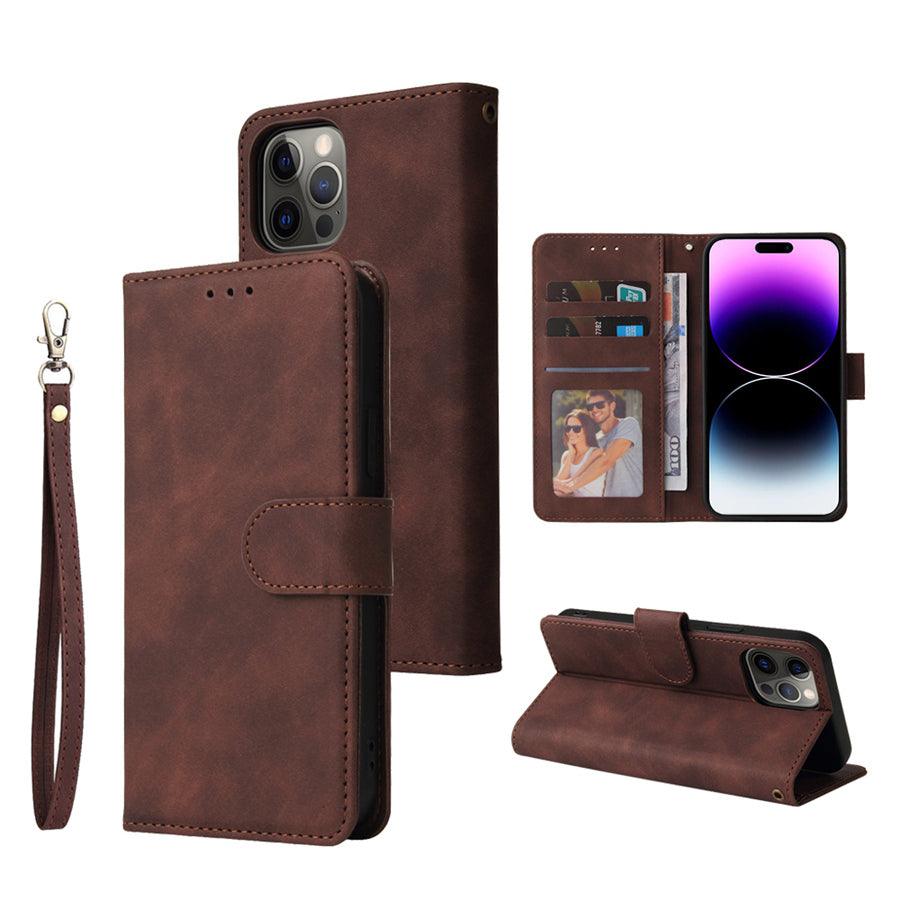 Luxury Leather Wallet Card Holder Flip Case For iPhone 14 13 12 Pro Max Plus Wrist Strap - i-Phonecases.com