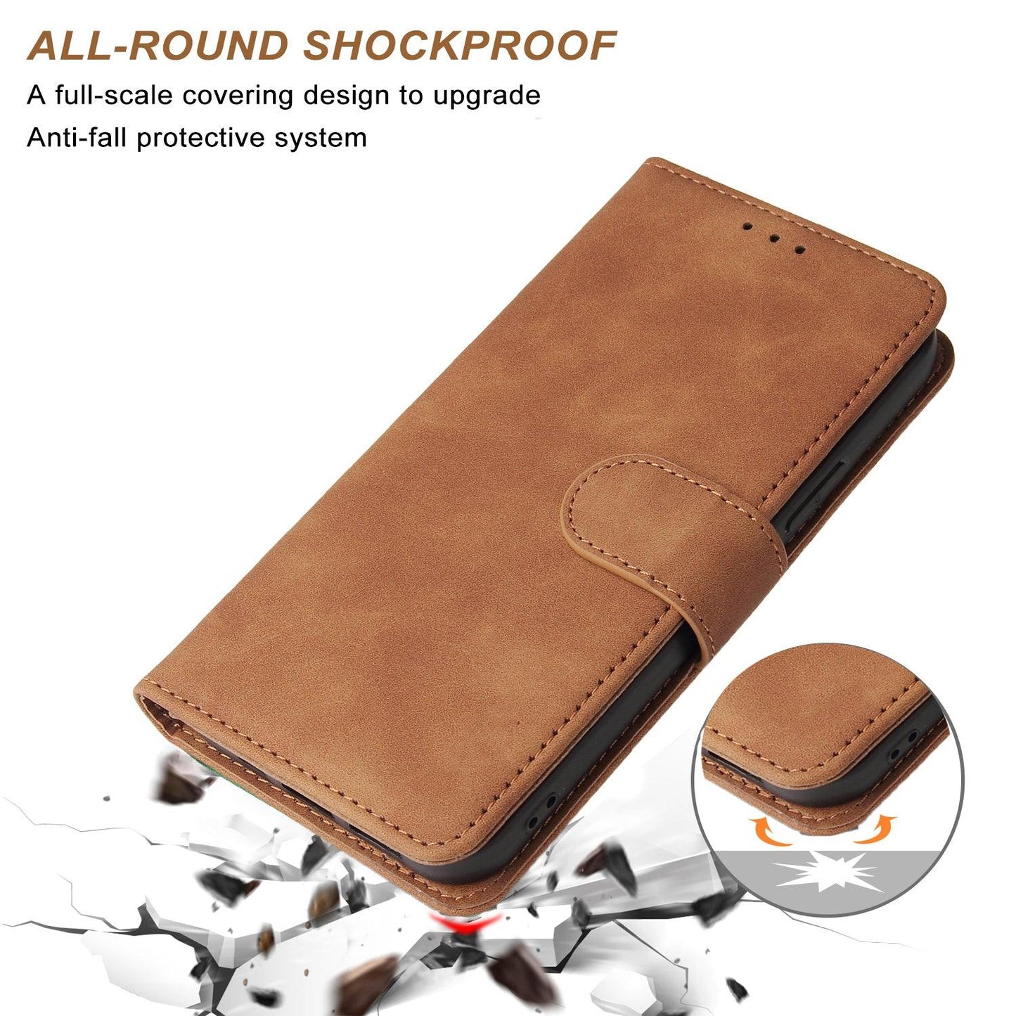 Luxury Leather Wallet Card Holder Flip Case For iPhone 14 13 12 Pro Max Plus Wrist Strap - i-Phonecases.com