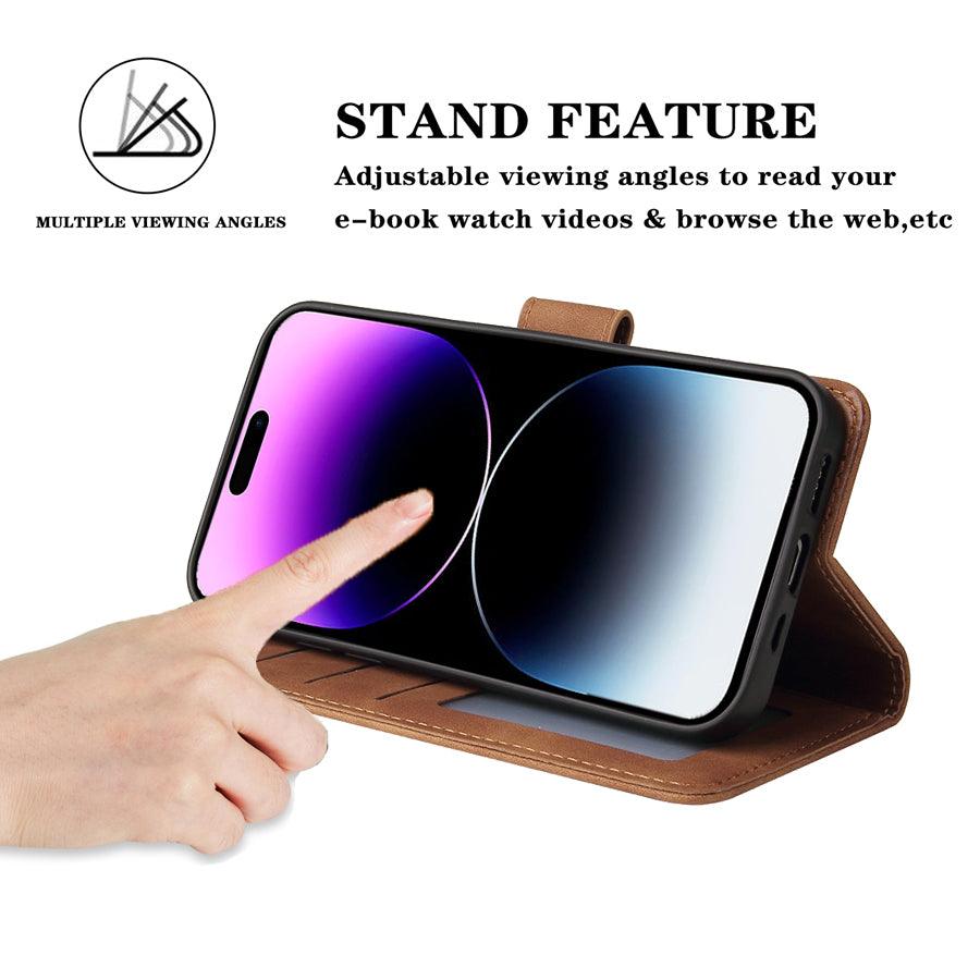 Luxury Leather Wallet Card Holder Flip Case For iPhone 14 13 12 Pro Max Plus Wrist Strap - i-Phonecases.com